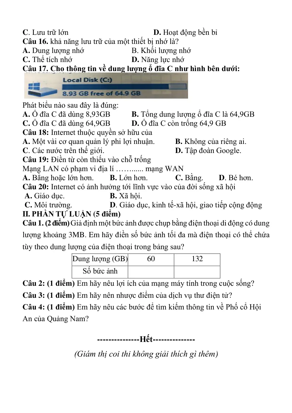 Đề thi Học kì 1 Tin học 6 năm 2024-2025 trường THCS Lý Thường Kiệt (Quảng Nam) - trang 6