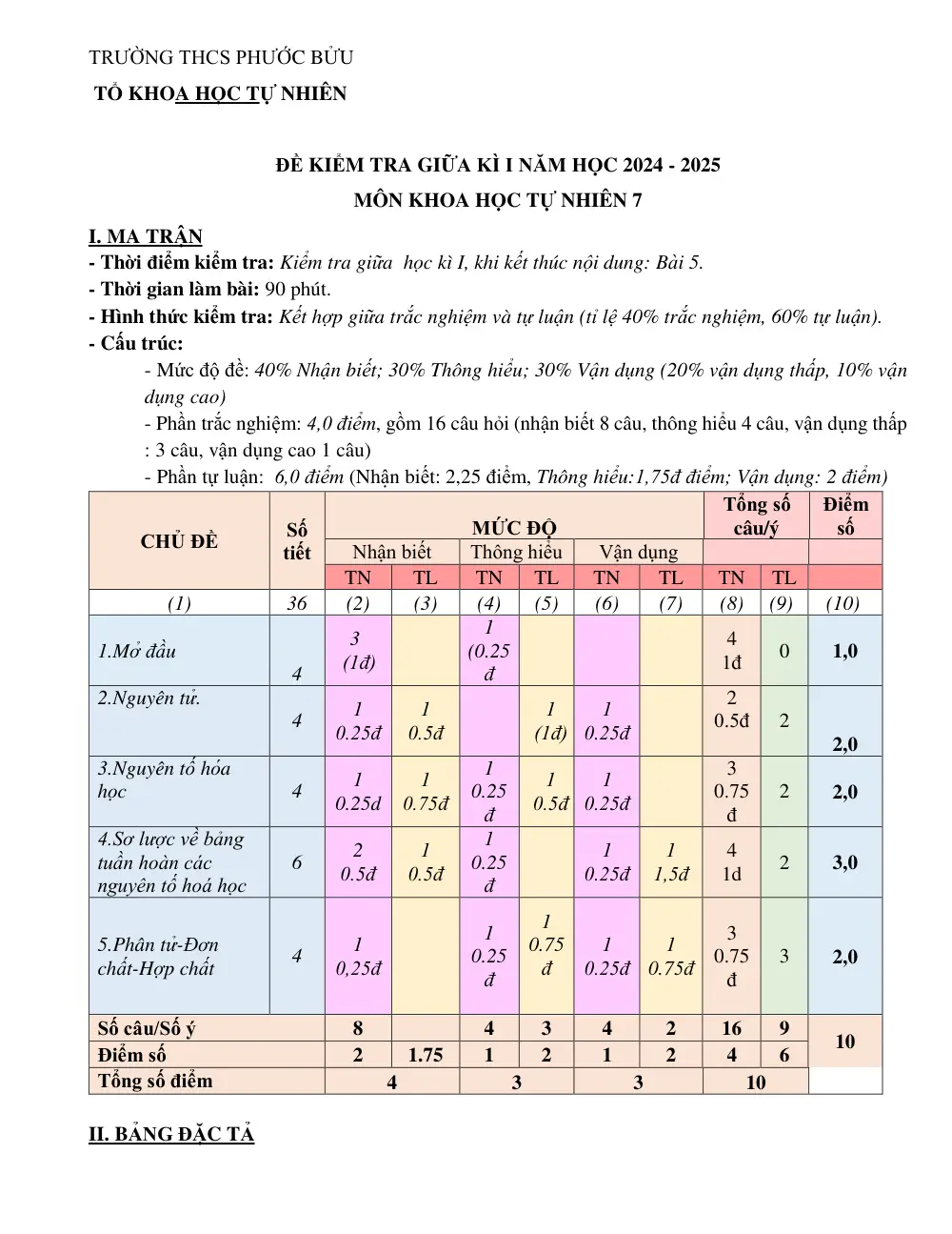 Đề thi Giữa kì 1 KHTN 7 năm 2024-2025 trường THCS Phước Bửu (Bà Rịa - Vũng Tàu) - trang 1