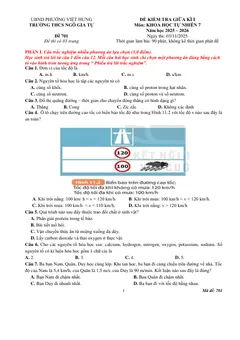 Trang đầu Đề thi Giữa kì 1 KHTN 7 năm 2025-2026 trường THCS Ngô Gia Tự (Hà Nội)