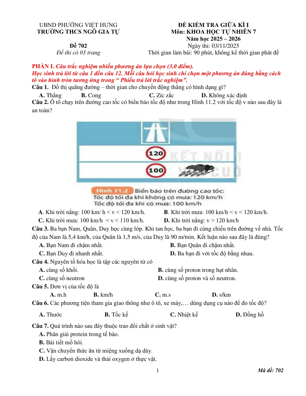 Đề thi Giữa kì 1 KHTN 7 năm 2025-2026 trường THCS Ngô Gia Tự (Hà Nội) - trang 5