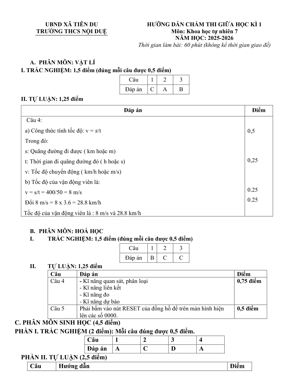 Đề thi Giữa kì 1 KHTN 7 năm 2025-2026 trường THCS Nội Duệ (Bắc Ninh) - trang 3