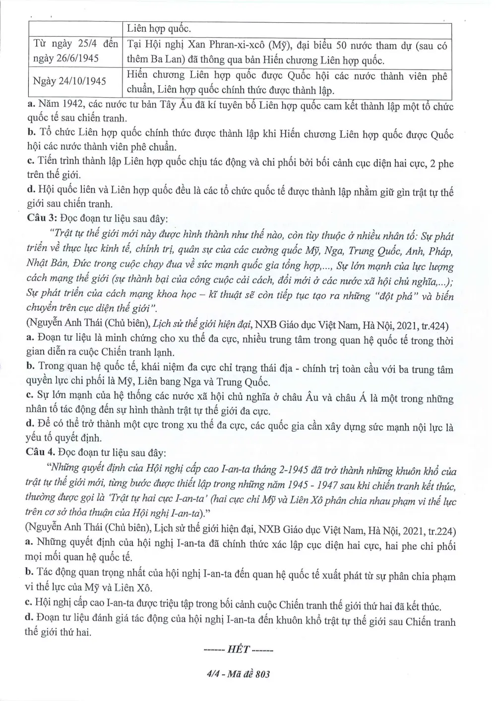 Đề thi Giữa kì 1 Lịch sử 12 năm 2024-2025 trường THPT Dĩ An (Bình Dương) - trang 4
