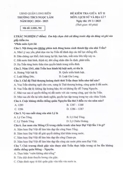 Trang đầu Đề thi Giữa kì 2 Lịch sử và Địa lí 7 năm 2024-2025 trường THCS Ngọc Lâm (Hà Nội)