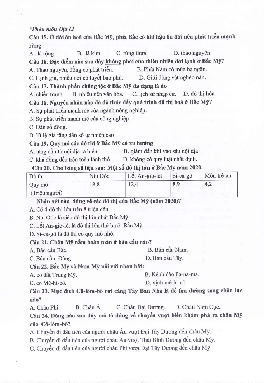 Đề thi Giữa kì 2 Lịch sử và Địa lí 7 năm 2024-2025 trường THCS Ngọc Lâm (Hà Nội) - trang 3
