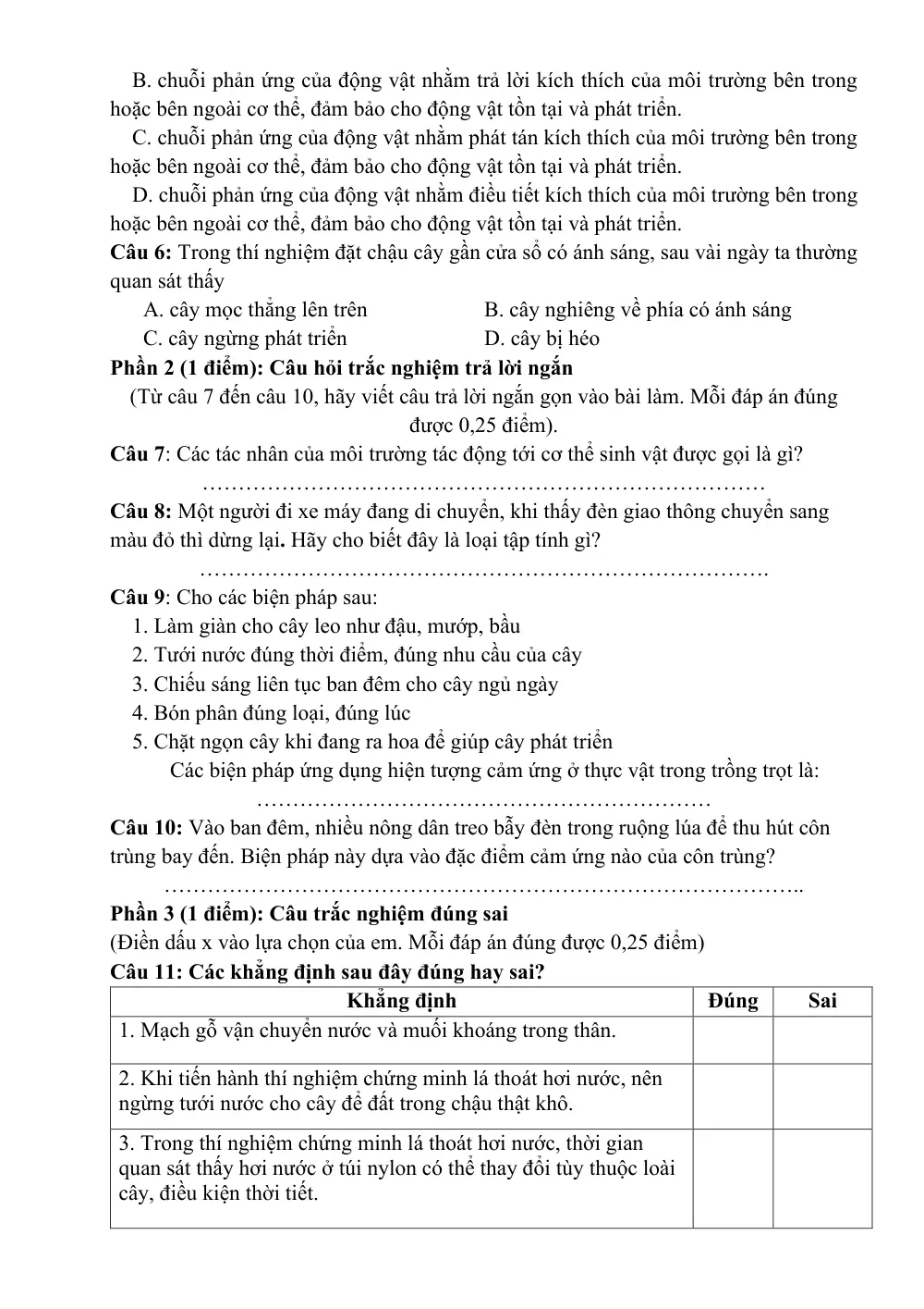 Đề thi Giữa kì 2 KHTN 7 (Sinh học) năm 2025-2026 trường THCS Động Đạt 1 (Thái Nguyên) - trang 2
