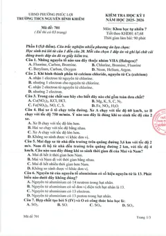 Trang đầu Đề thi Học kì 1 KHTN 7 năm 2025-2026 trường THCS Nguyễn Bỉnh Khiêm (Hà Nội)