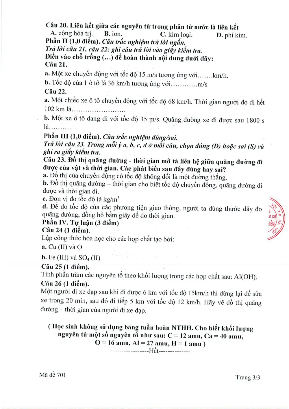 Đề thi Học kì 1 KHTN 7 năm 2025-2026 trường THCS Nguyễn Bỉnh Khiêm (Hà Nội) - trang 3