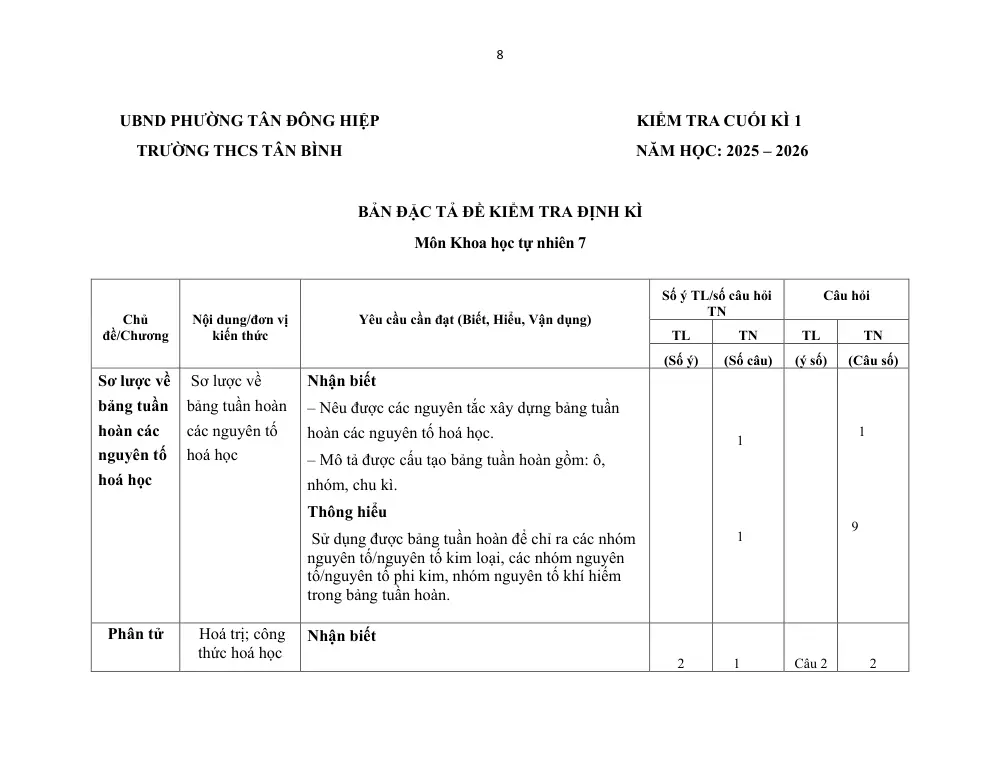 Đề thi Học kì 1 KHTN 7 năm 2025-2026 trường THCS Tân Bình (TP Hồ Chí Minh) - trang 8