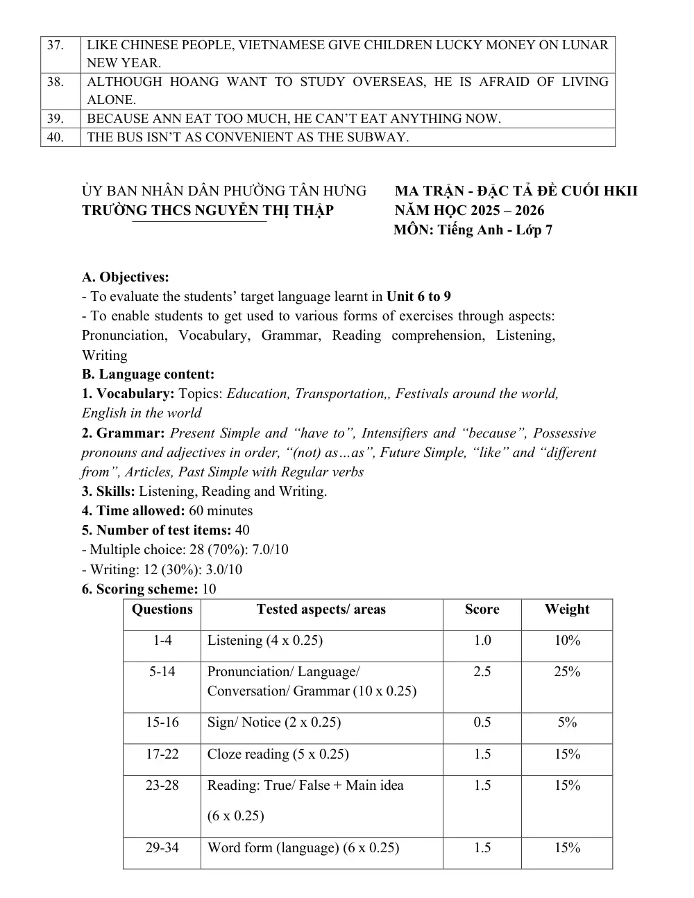 Đề thi Học kì 2 Tiếng Anh 7 năm 2025-2026 trường THCS Nguyễn Thị Thập (TP Hồ Chí Minh) - trang 16