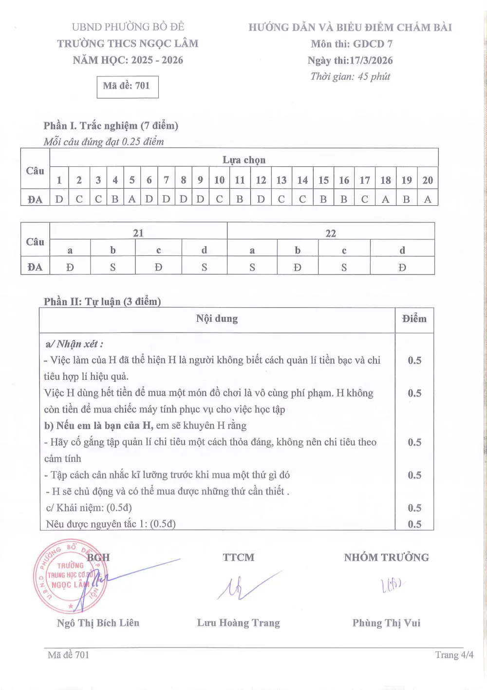 Đề thi Giữa kì 2 GDCD 7 năm 2025-2026 trường THCS Ngọc Lâm (Hà Nội) - trang 4