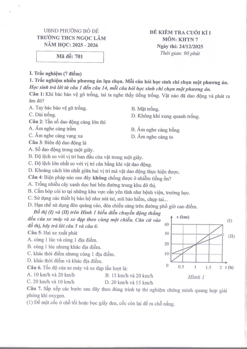 Đề thi Học kì 1 KHTN 7 năm 2025-2026 trường THCS Ngọc Lâm (Hà Nội) - trang 1