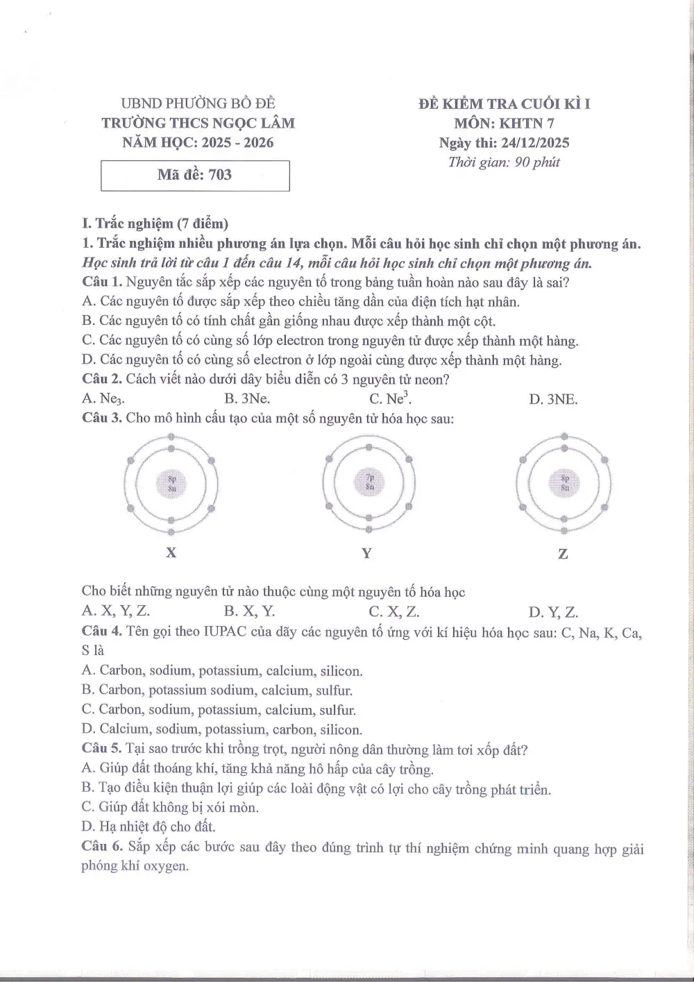 Đề thi Học kì 1 KHTN 7 năm 2025-2026 trường THCS Ngọc Lâm (Hà Nội) - trang 9