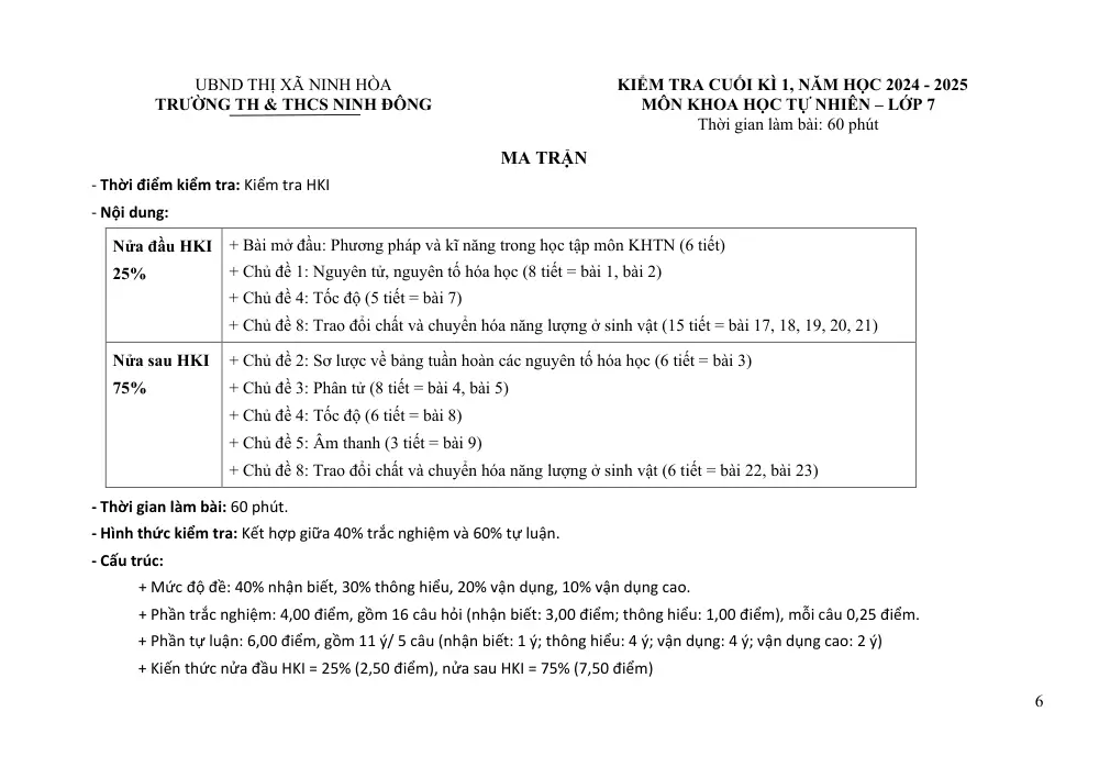 Đề thi Học kì 1 KHTN 7 năm 2024-2025 trường TH&THCS Ninh Đông (Khánh Hòa) - trang 6