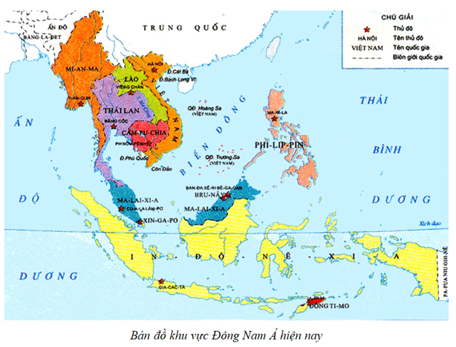 Bản đồ vị trí địa lí và lãnh thổ khu vực Đông Nam Á (Đông Nam Á lục địa và Đông Nam Á hải đảo)