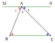 Hình 1: Tổng các góc trong một tam giác lớp 7 (Lý thuyết Toán 7 Kết nối tri thức) (ảnh 1)