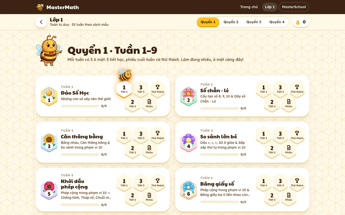 Giao diện Toán tư duy · Tổ Ong Tư Duy trên MasterSchool